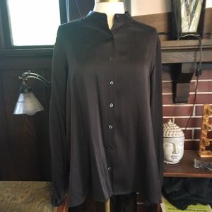 Vintage Eileen Fisher Silk Mandarin Collar Button Down Shirt, US Size M